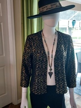 Metallic Black & Gold Open-Front Blazer. Chico's (0) Sz. 4